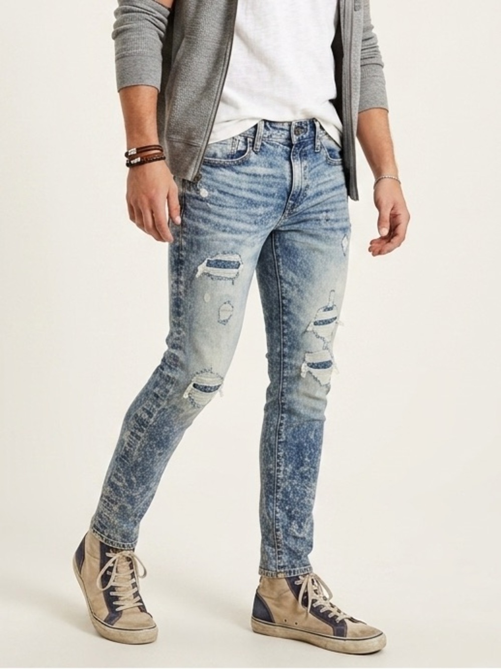 American Eagle Mens Distressed Skinny Jeans acid wash 30X31 denim stretchy